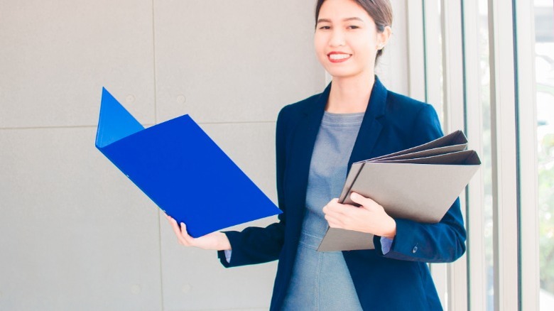 Woman wearing dress with blazer