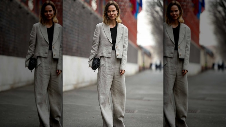 woman wearing linen suit