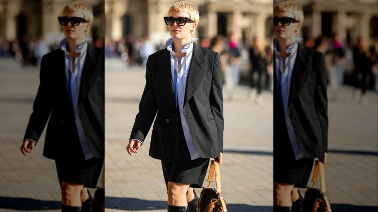 woman wearing black suit