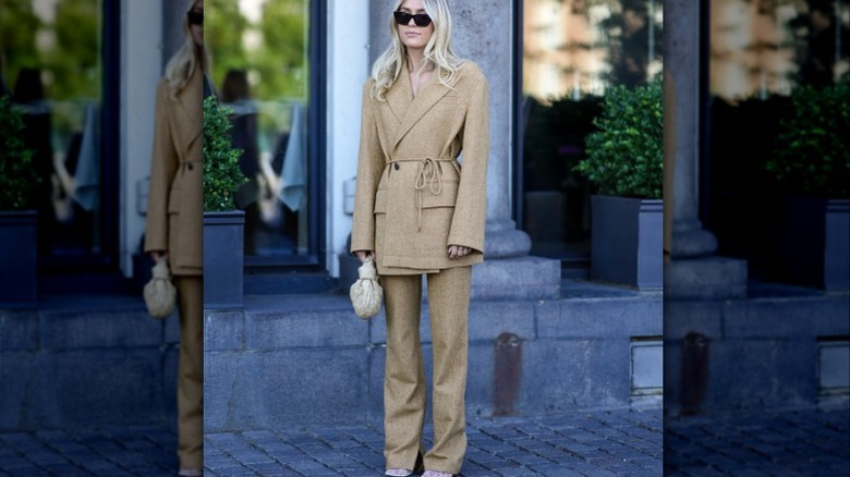 woman wearing linen suit