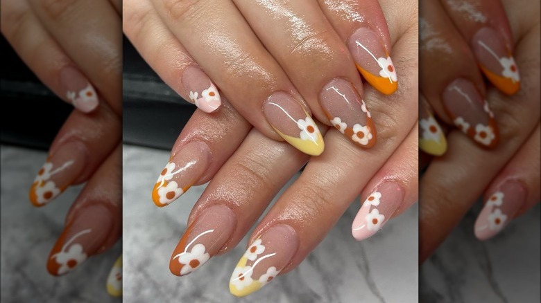 Woman with floral nails