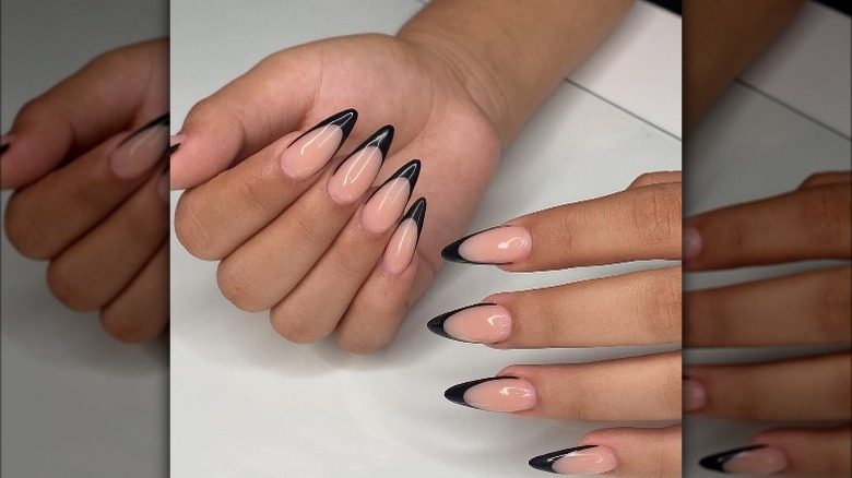 Woman with French tip nails