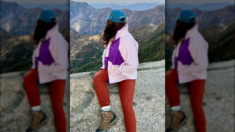 Woman in red pants in nature