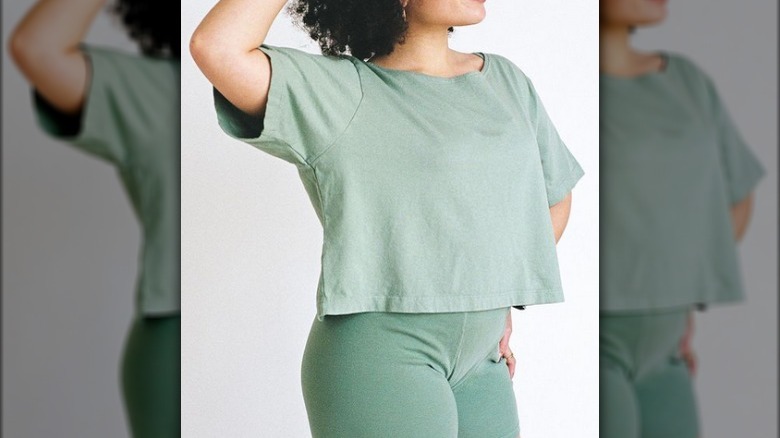 Woman green boy shorts crop top