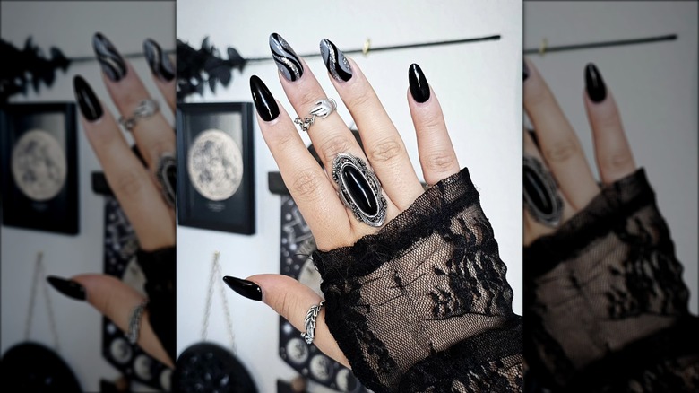 black nails and swirls