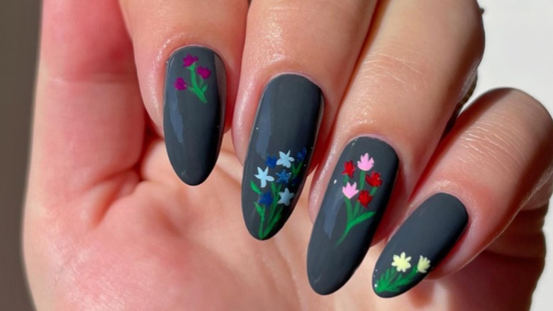 dark floral nails