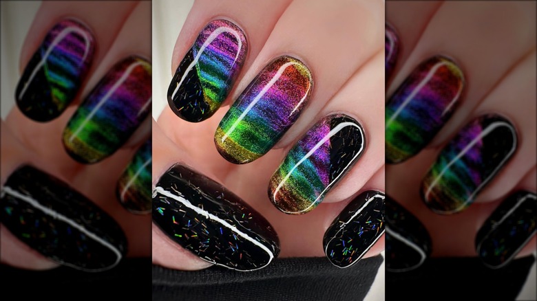 black rainbow nails