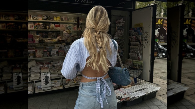 Blonde with braided half-up hair