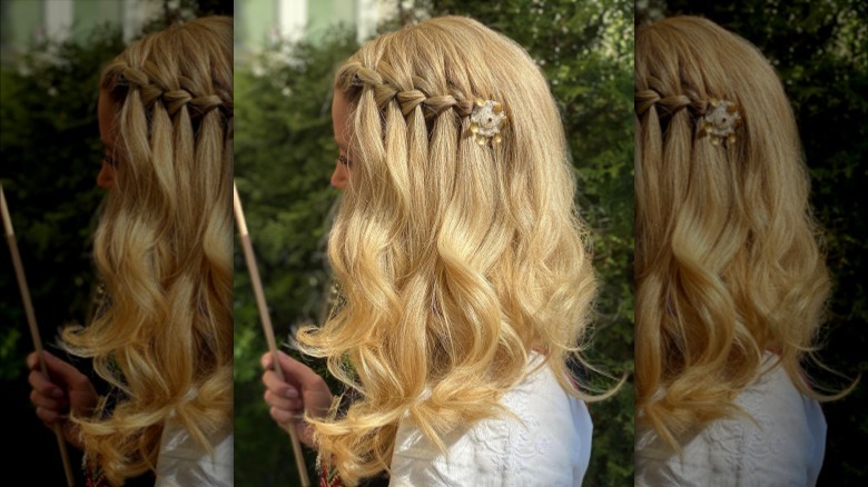 Woman with waterfall braid hairstyle