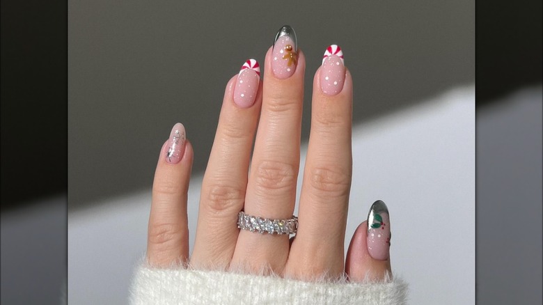 Candy cane and gingerbread nails