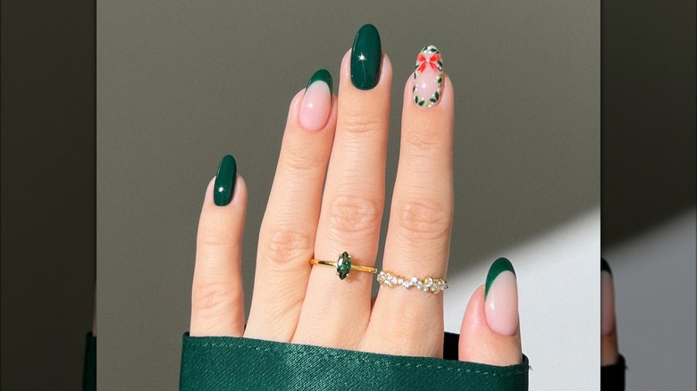 Dark green holly nails