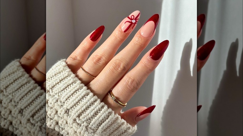 Deep red christmas nails