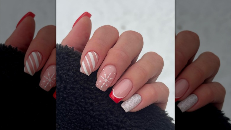 red and white christmas nails
