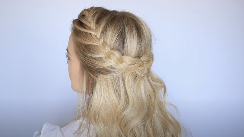 woman with French crown braid 