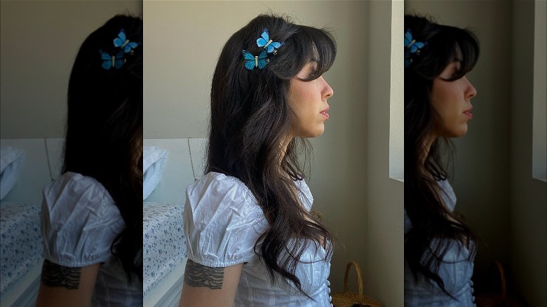 Long hair with butterfly barrettes