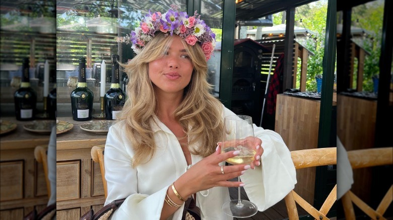 Flower crown and curtain bangs