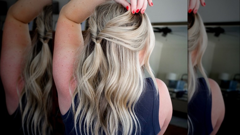 woman with half up twisted hair