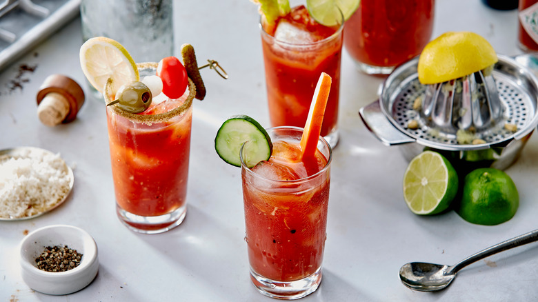 Caesar cocktails with various garnishes