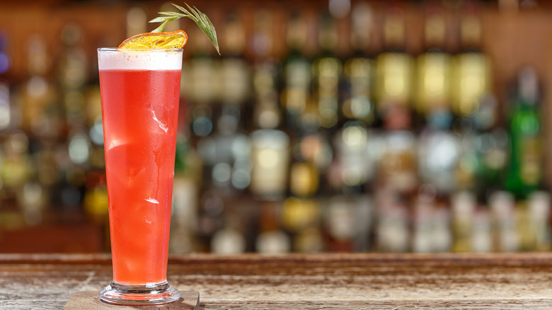 Singapore Sling cocktail on a bar