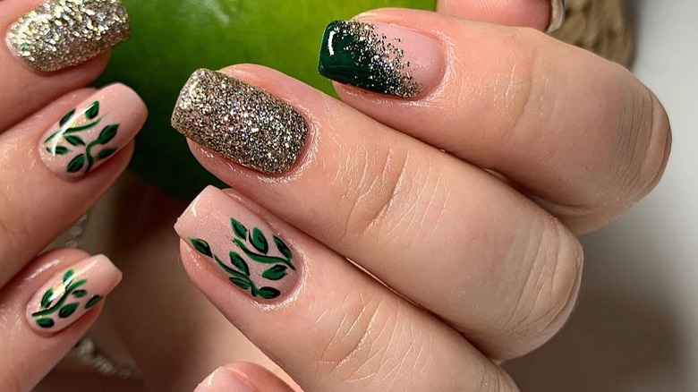 Forest green nail art