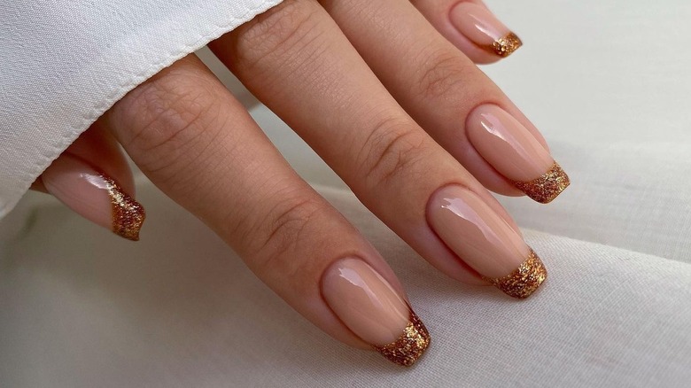 gold French manicure