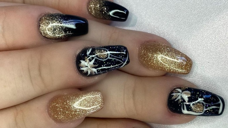 Champagne-themed nail art