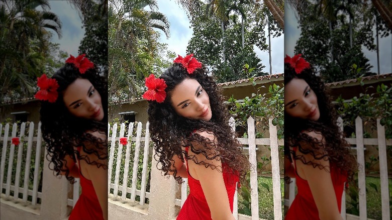 woman with high curly pigtails