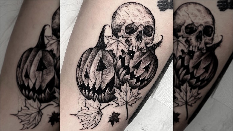 skull and pumpkin tattoo