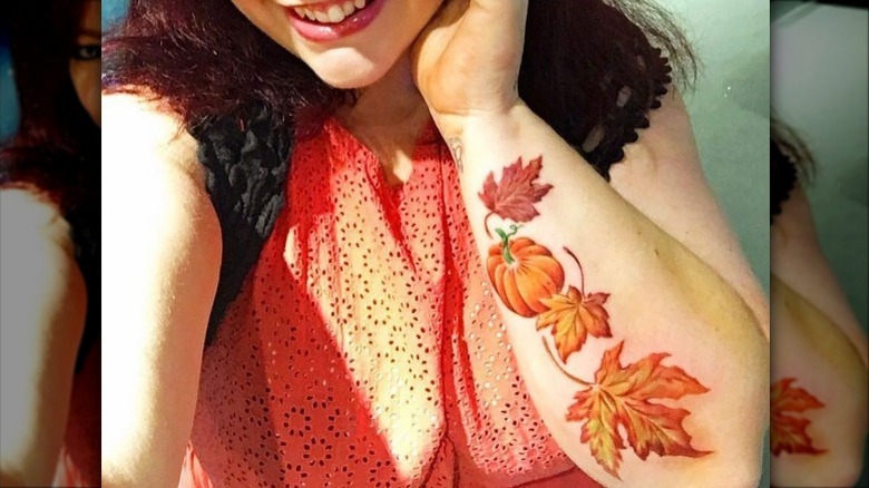 pumpkin and leaf tattoo