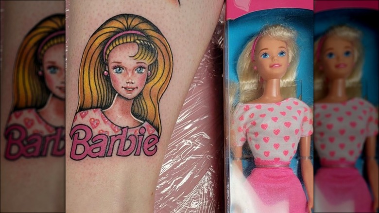 barbie tattoo on leg