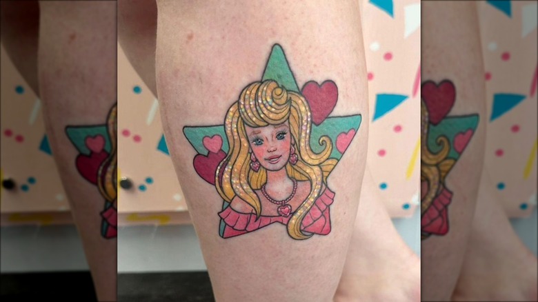 barbie with glitter hair tattoo