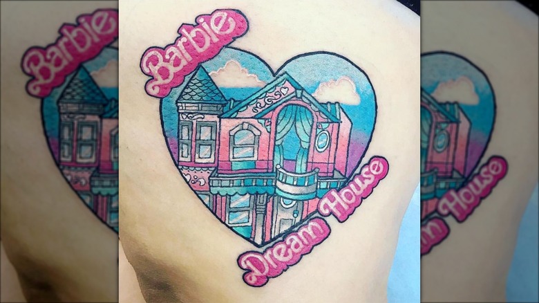 barbie dream house tattoo on body