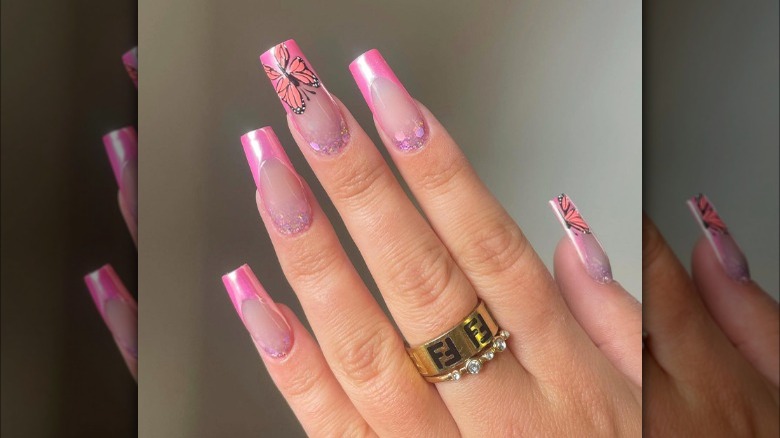 butterfly accent nails