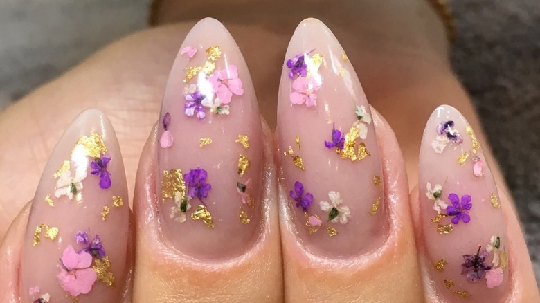 Nude nails with colored florals