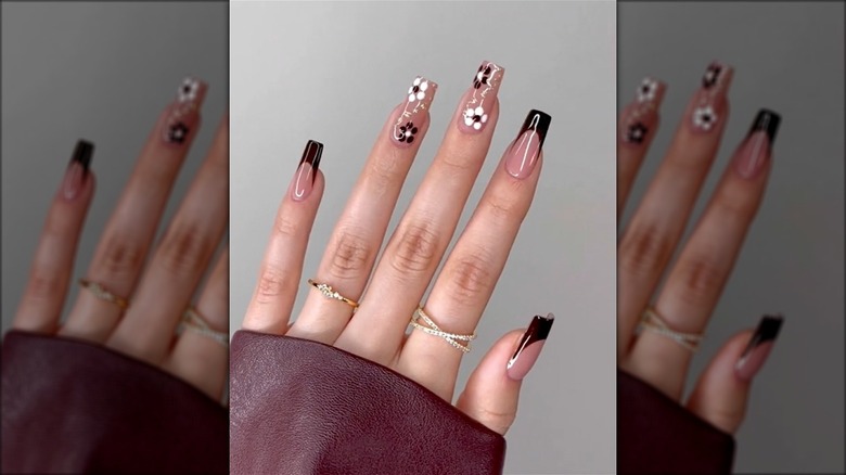 Pink, brown and white nail art