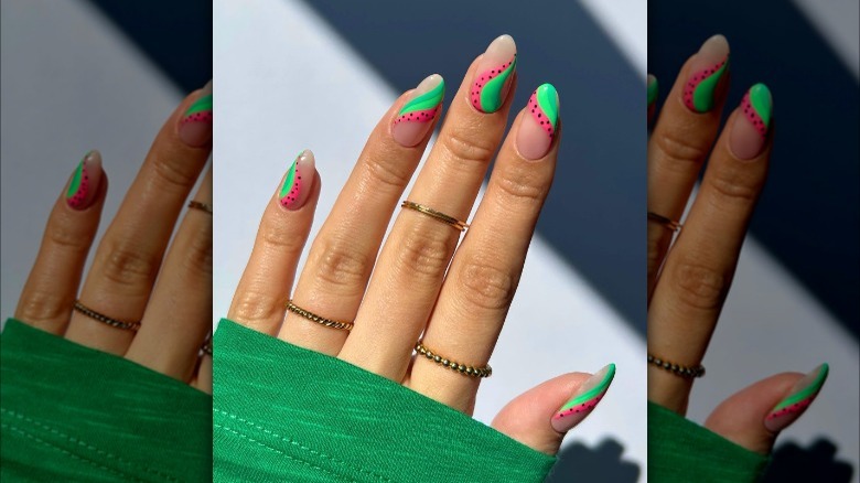 Watermelon swirl nails