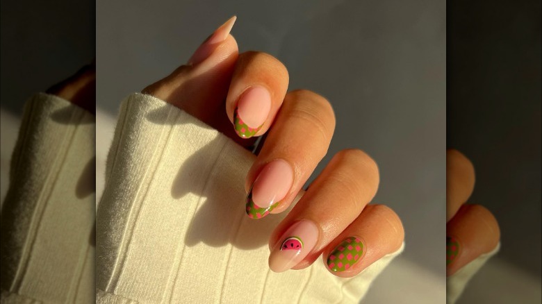 Watermelon pattern nails