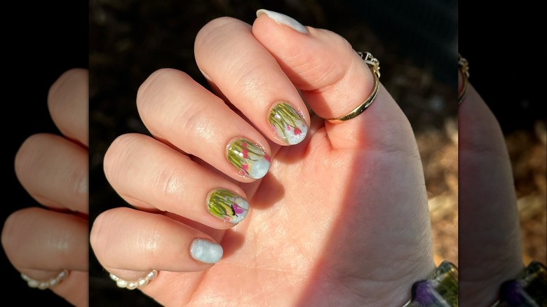 Butterfly and flowers manicure
