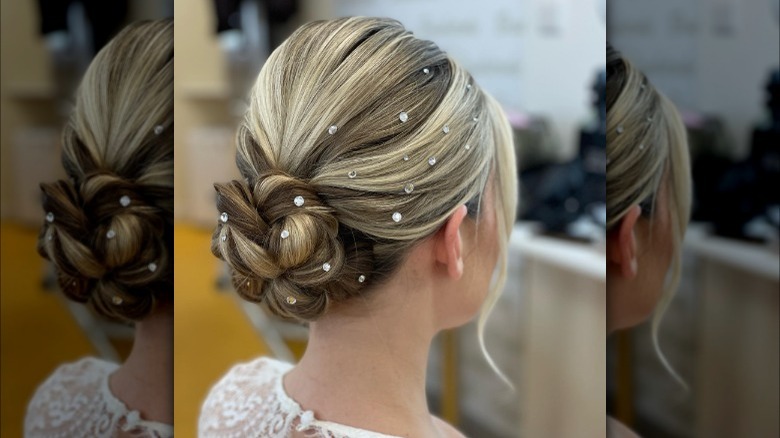 Chignon style with hair gems