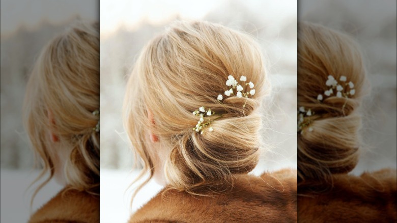 Chignon with baby's breath flowers