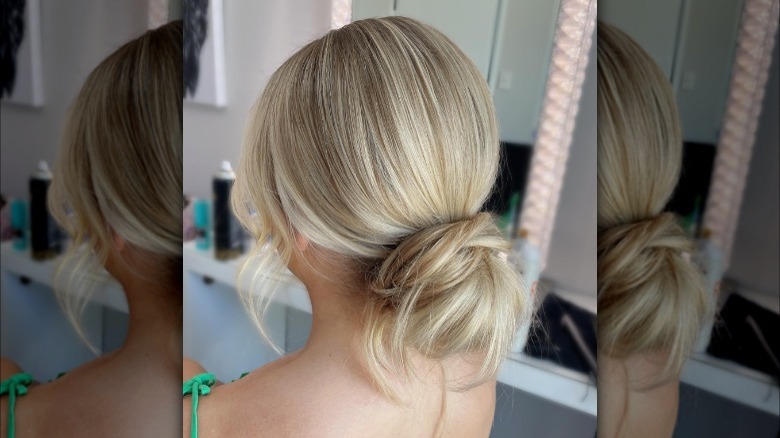 Messy bun chignon hairstyle 