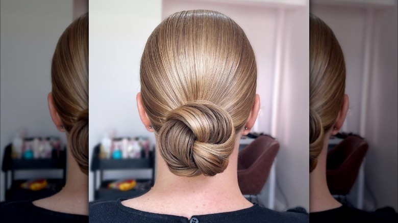 Symmetrical sleek chignon hairstyle