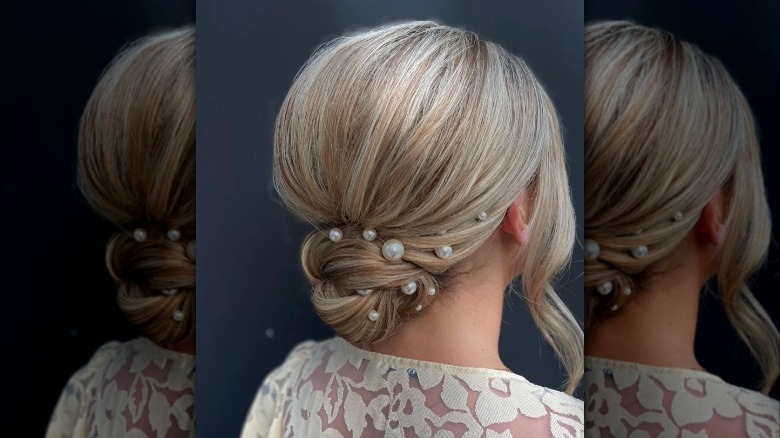 Chignon hairstyle with pearls