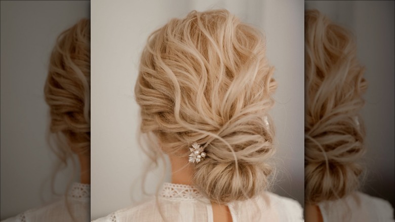 Curly hair in chignon hairstyle 