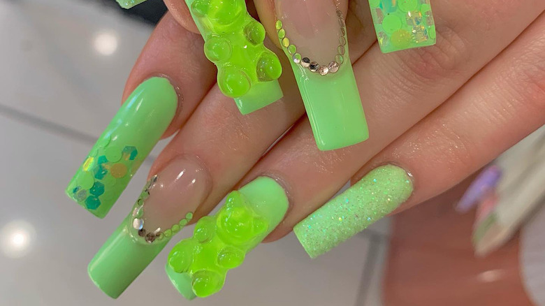 Lime-green gummy bear nails