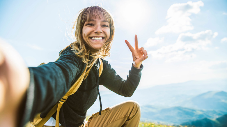 Woman hiking in mountains