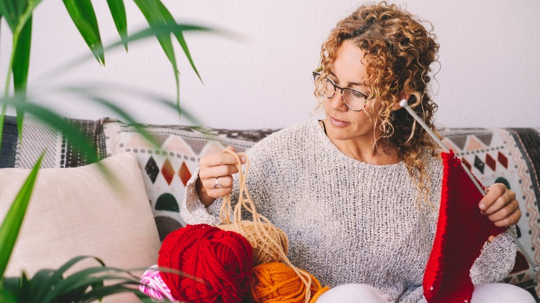 Woman doing knitting