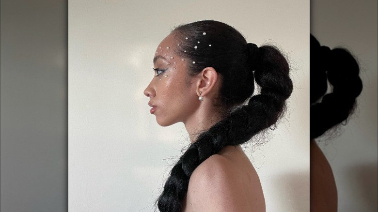 Braided ponytail with hair gems