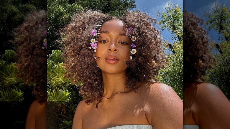 Braided hair with flowers