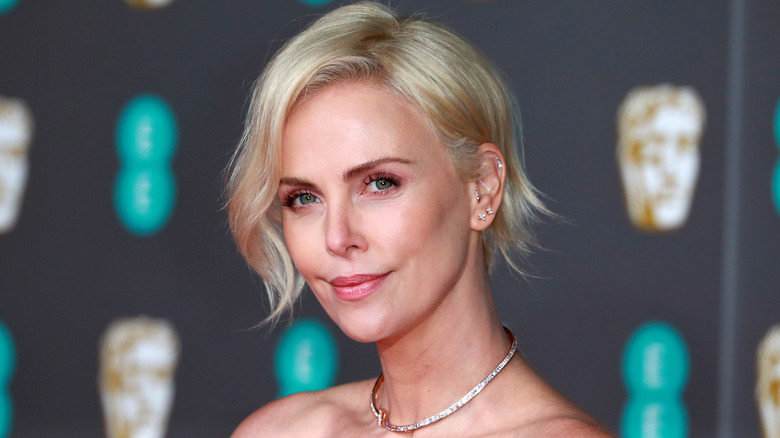 charlize theron with asymmetrical french bob